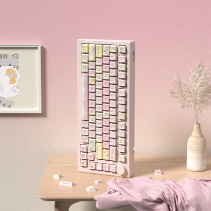 130 Keys Pink Cat Shine through Keycaps Dye Sub Side Print PBT Keycaps Cherry Profile for Cherry Gateron MX Switches Keyboard