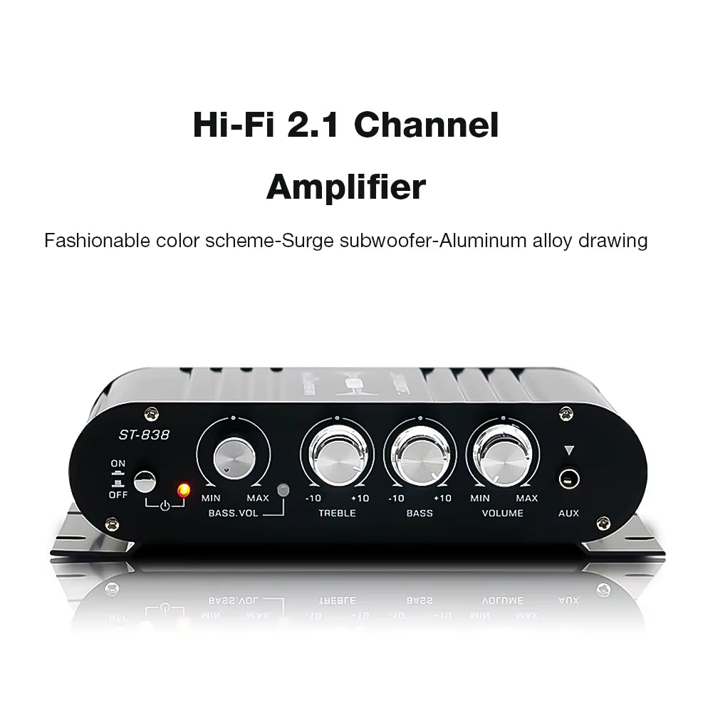 ST-838 Hifi 2.1 Channel Power Amplifier Stereo Bass Sound Amp 80W*2 Subwoofer Audio Amplifier Car MP3 Home Amp Mini Media Player