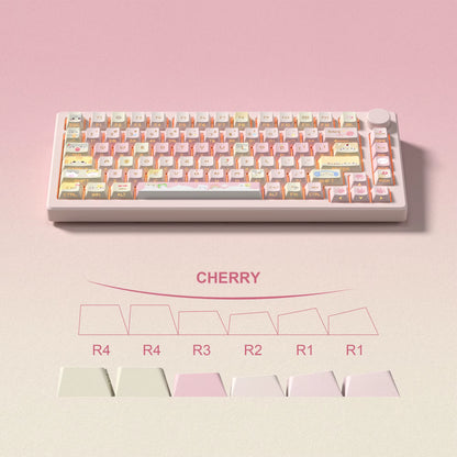 130 Keys Pink Cat Shine through Keycaps Dye Sub Side Print PBT Keycaps Cherry Profile for Cherry Gateron MX Switches Keyboard